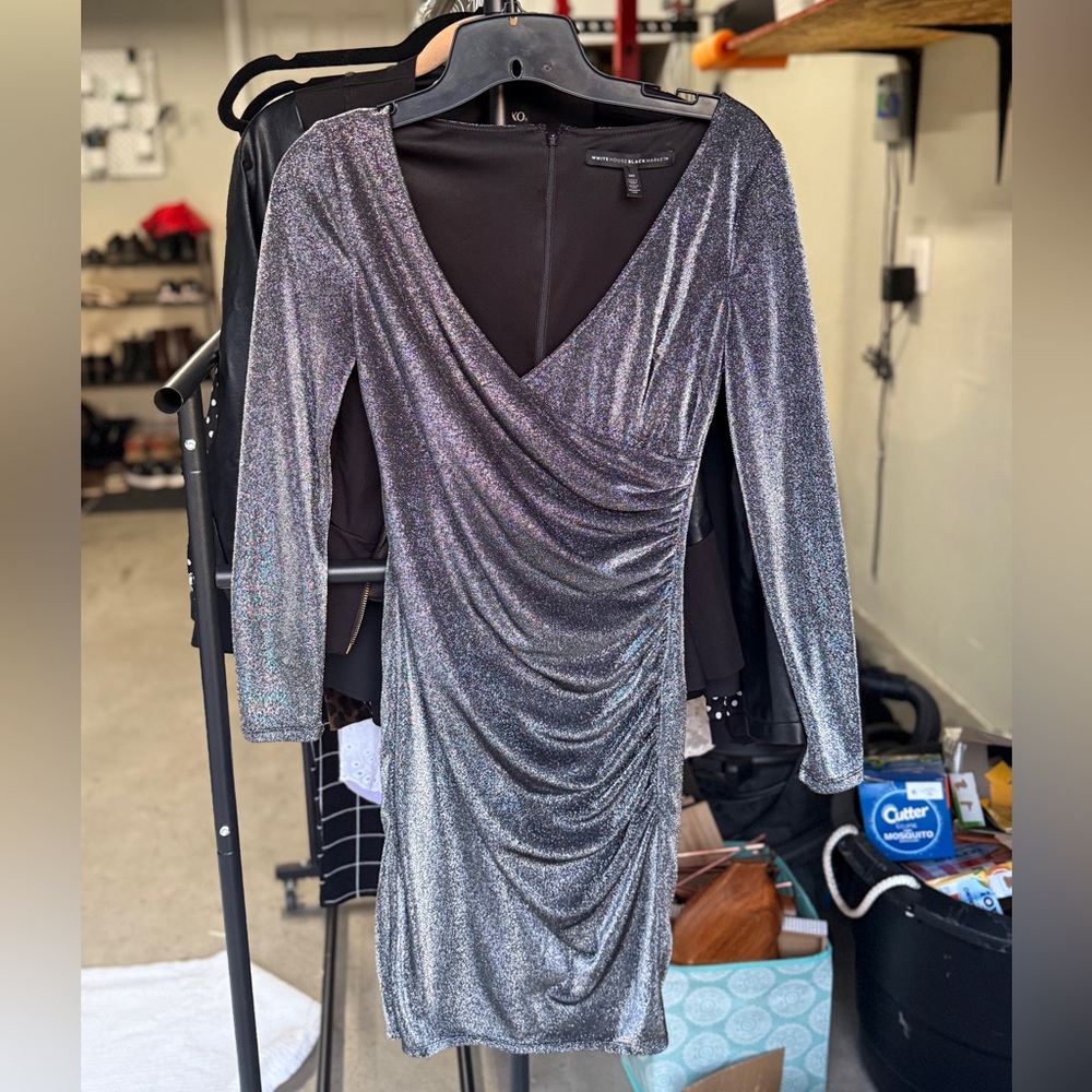 Shimmer Silver Black Dress WHBM- 00